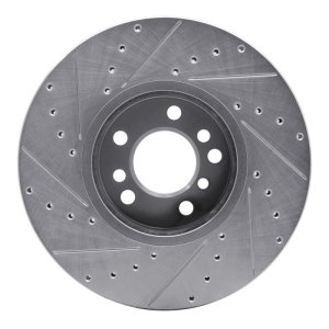 BMW X5 Brake Rotor (1) - Front Right - R1 Concepts - Drilled & Slotted - Silver - `00-`06